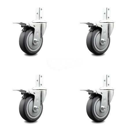 Service Caster 4 Inch Thermoplastic Rubber 7/8 Inch Square Stem Caster Set Total Lock Brake SCC SCC-SQTTL20S414-TPRB-78-4
